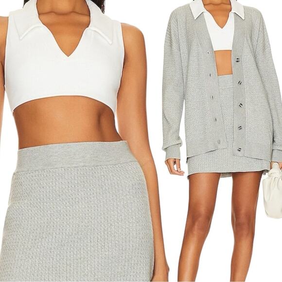 WeWoreWhat Varsity Tennis Sweater V-neck Cable Cardigan Sz M L NWT Heather Gray - Picture 8 of 9